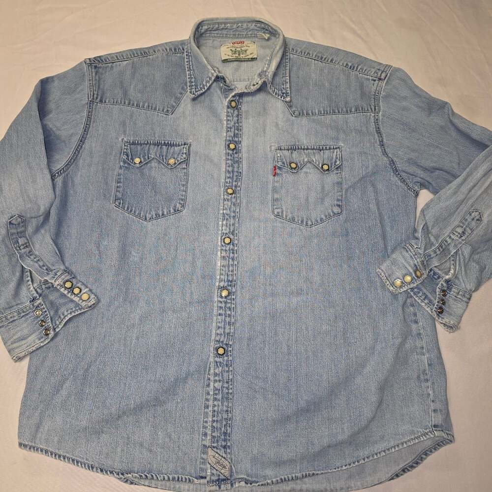 Levi's Vintage Denim Pearl Snap Long Sleeve Western Shirt Distressed XL